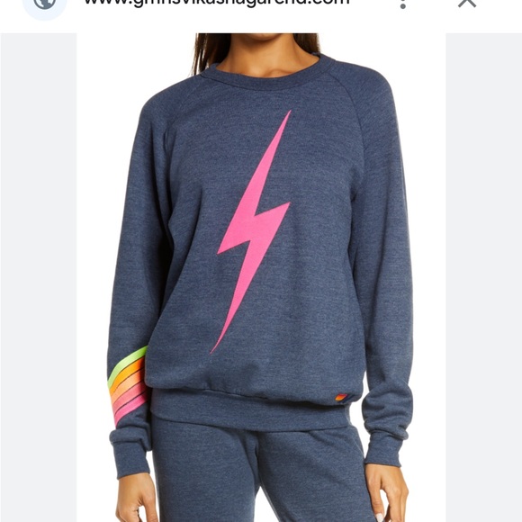 Aviator nation navy sweatshirt w/ pink bolt and stripe design on arm GUC beachy - Picture 1 of 12